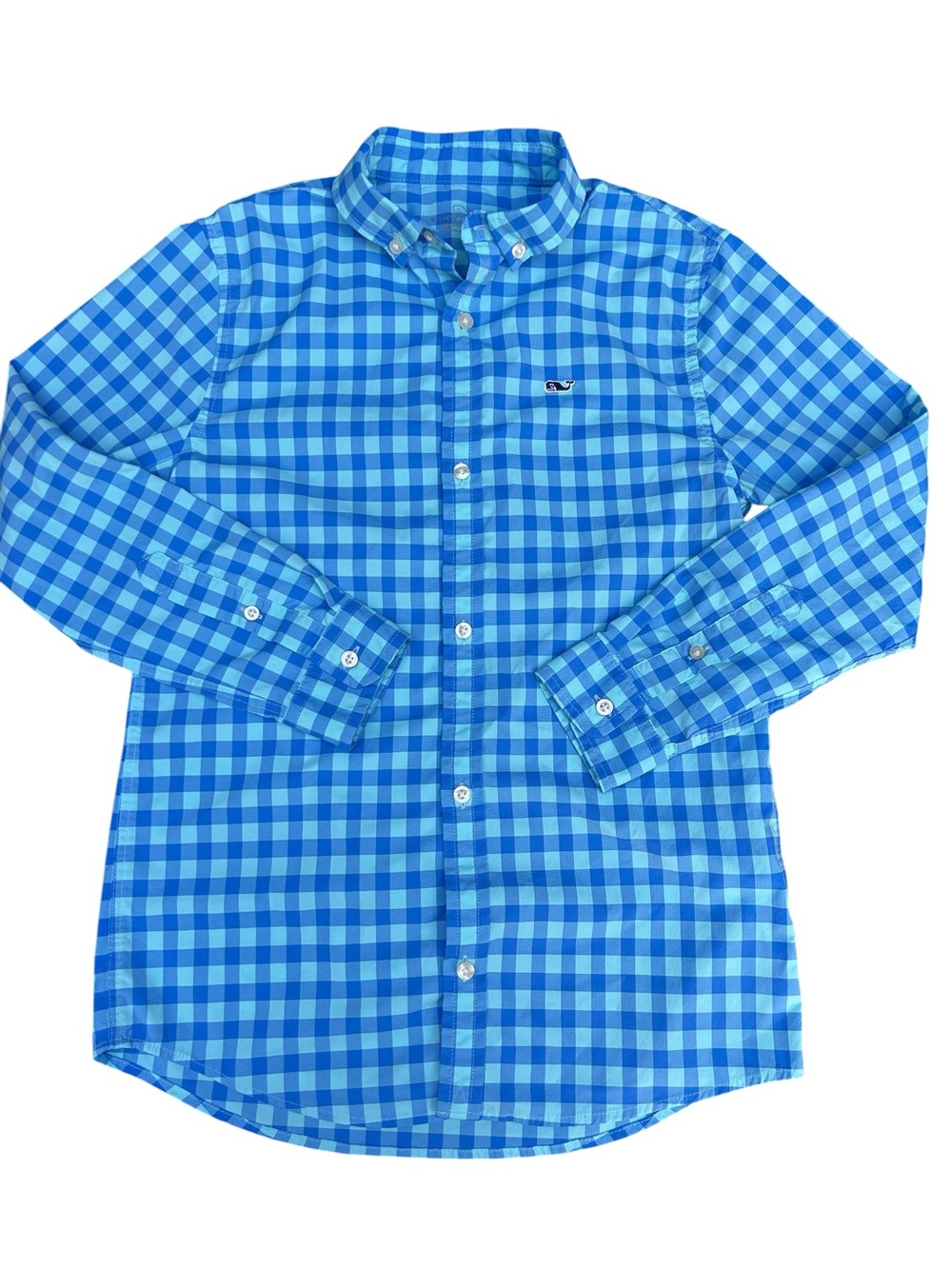 Vineyard Vines Blue and Light Blue Gingham Checkered Performance Button-Up Shirt
